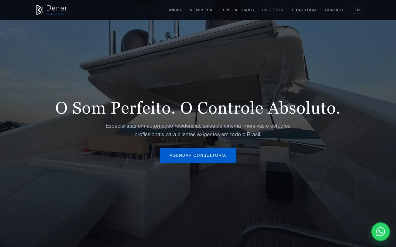 Página inicial do site Dener Soluções